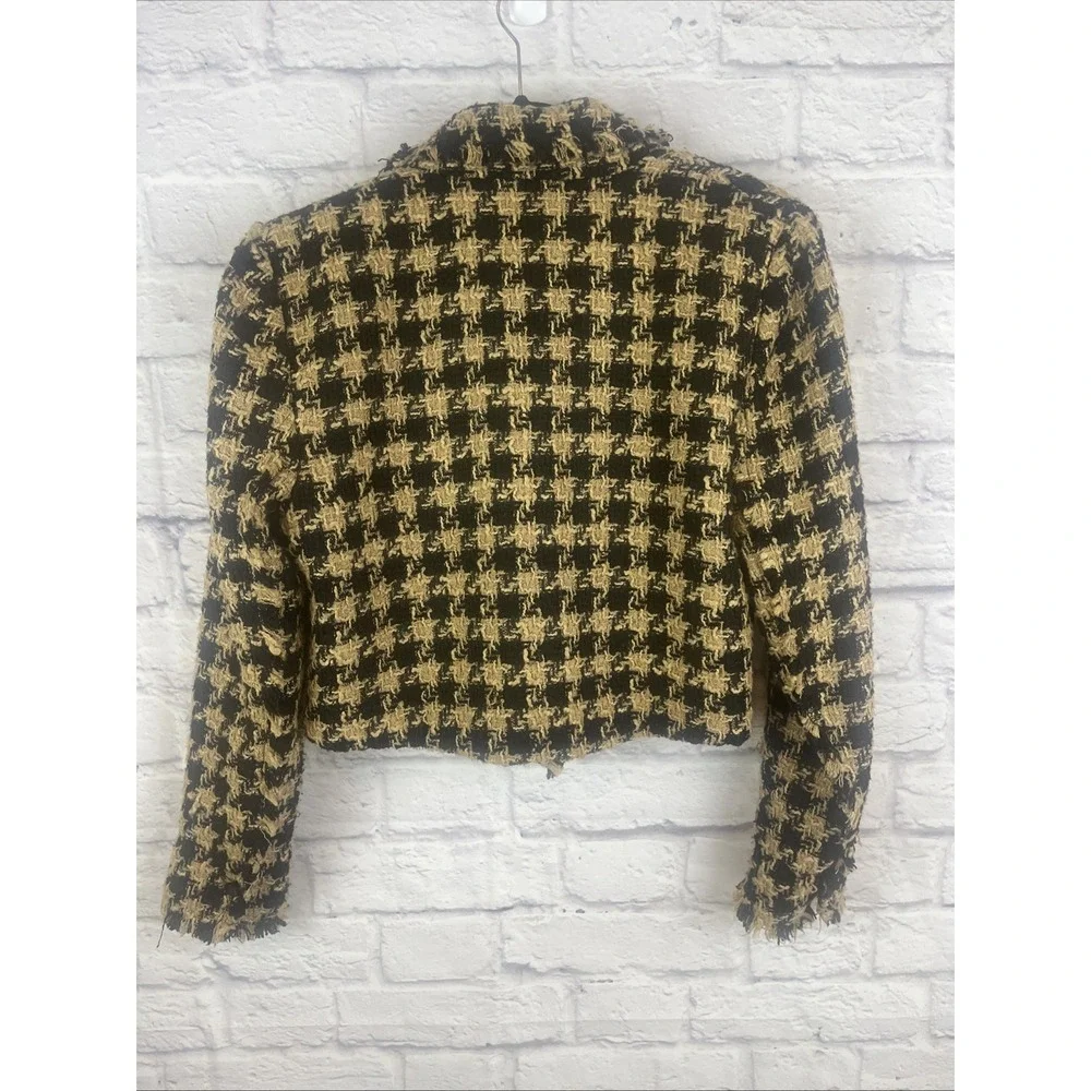 House Of Harlow Preppy Dark Academia Cropped Tweed Houndstooth Blazer Size M